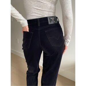 Vintage Versace jeans couture black velvet high waisted straight leg pant